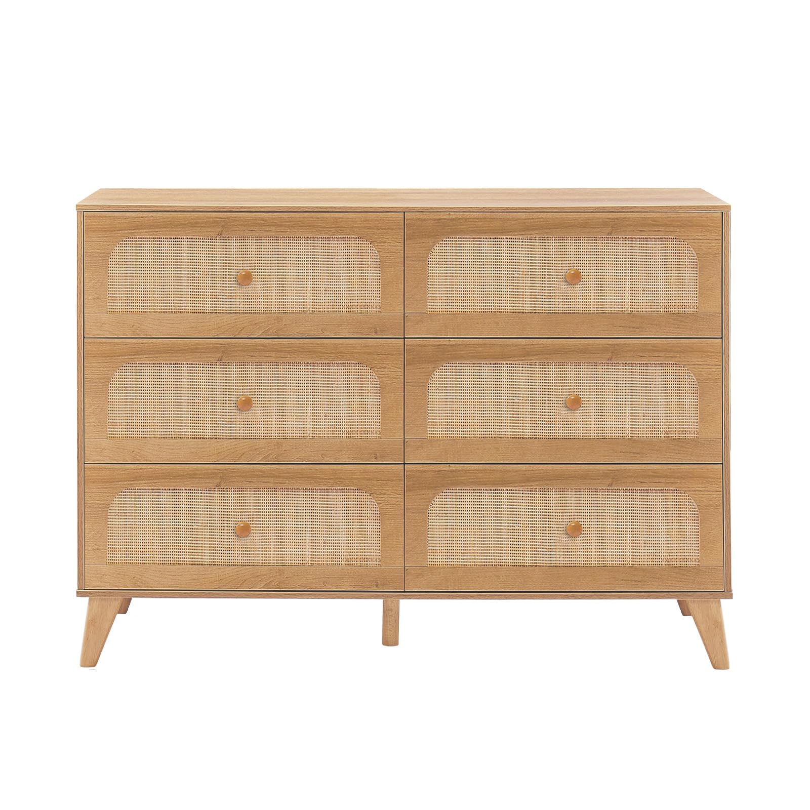 FACTORY SEAL---6 Drawer Dresser,Rattan Dresser for Bedroom, Mid-Century ...
