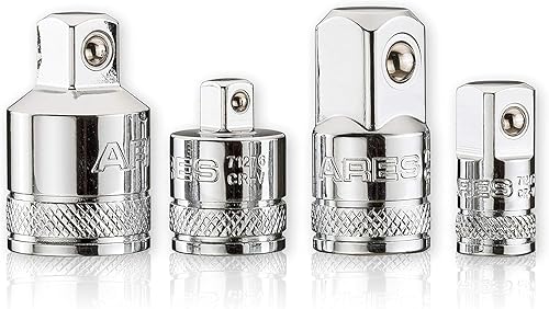 ARES 70007 - Juego de 4 adaptadores y reductores de llaves de vaso de 1/4 pulgadas, 3/8 pulgadas y 1/2 pulgadas, juego de extensión/conversión de