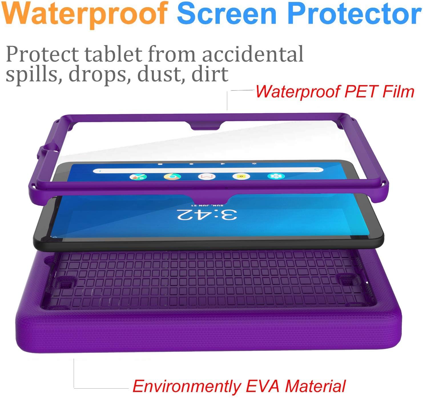 BMOUO Kids Case for Onn 8 inch Tablet, Onn 8 inch Tablet Case Built-in Screen Protector, Shockproof Light Weight Handle Stand Case for Onn 8 inch Tablet Model ONA19TB002 - Purple