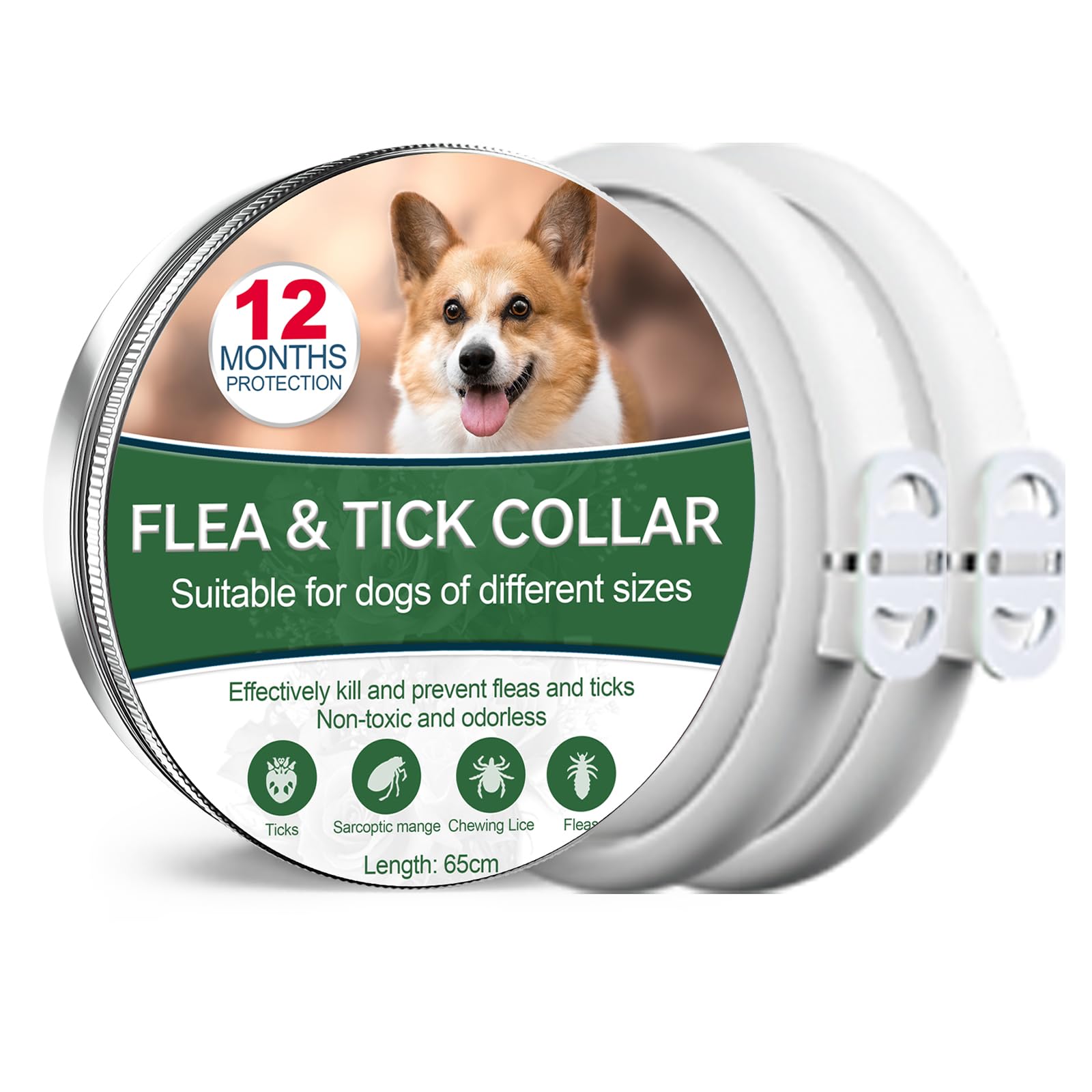 Collar Antiparasitario Perros, Seguro Eficaz Collar Antipulgas Perros Hecho de Aceites Esenciales 100%, Collares Antipulgas para Perros de 12 Meses de Eficacia para Perros de Todos Los Tamaños (2pack)