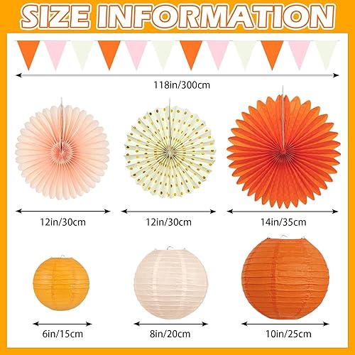 Miniatura 2 de 15 decoraciones de fiesta de otoño rosa y naranja, faroles de papel naranja colgantes, abanicos de papel de panal, bandera triangular para niñas y