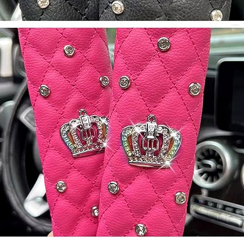 Miniatura 3 de Dotesy Paquete de 4 almohadillas de cuero para cinturón de seguridad con diamantes de imitación brillantes, fundas para cinturón de seguridad de