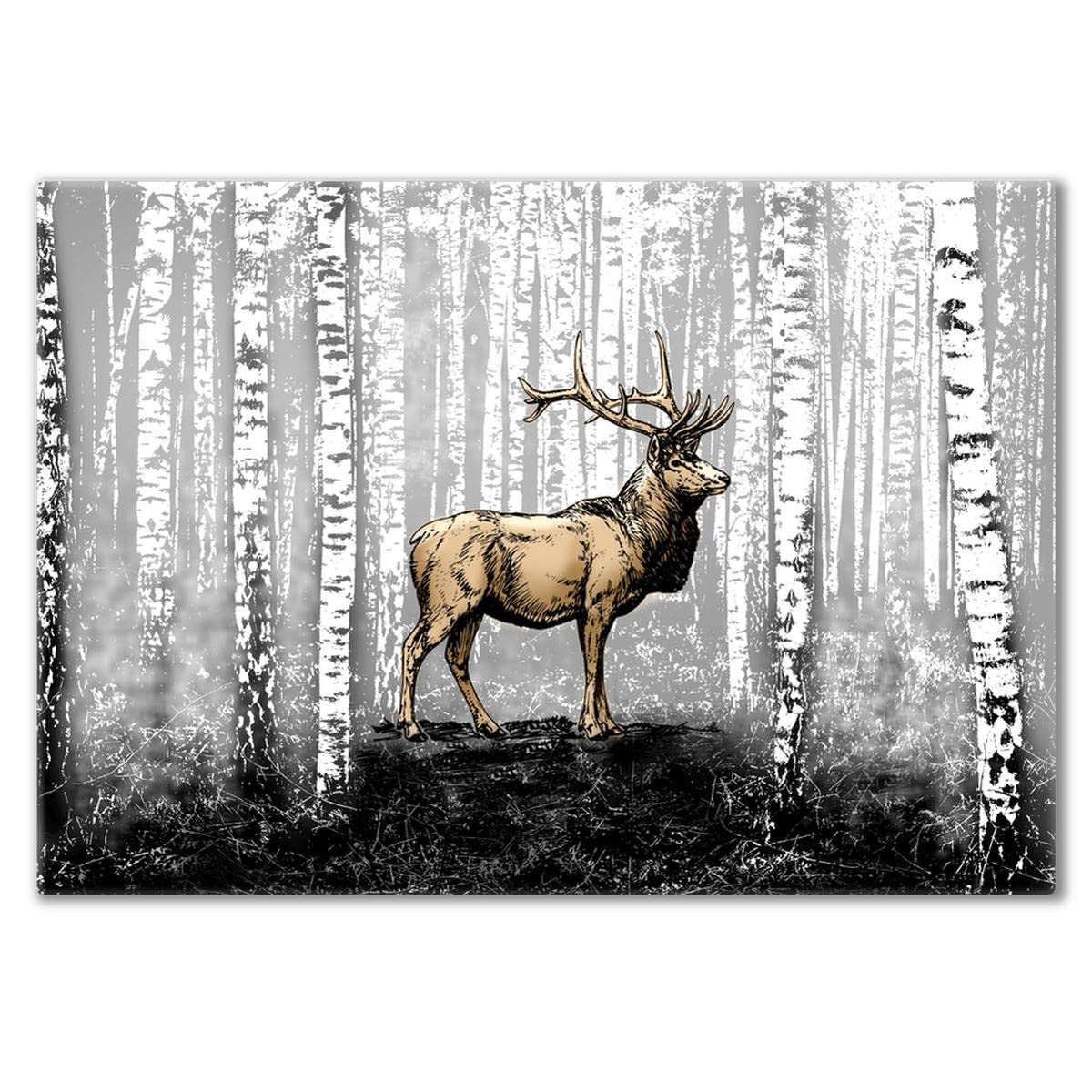 Pittura stampata su tela Wall Art Decor 100x70cm Cervo Betulla Foresta di betulla n. H6799M_PC1Z