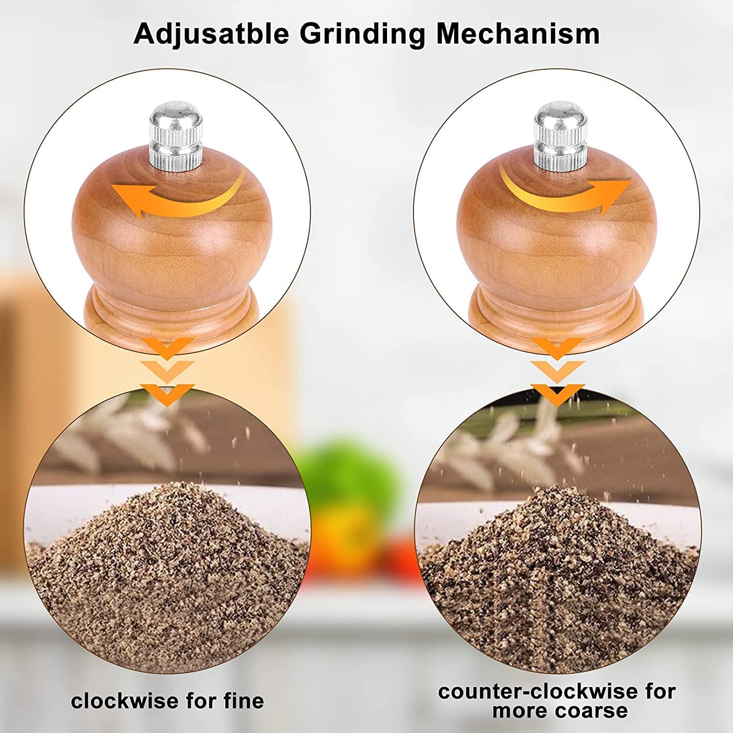 AVMART Wooden Salt & Pepper Grinder 8 Inch with Stainless Steel Cutter & Adjustable Coarseness | Refillable Manual Spice Mill | Traditional Wood Pepper Grinder for Kitchen & Dining 1