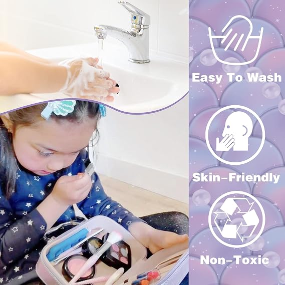 Kids Makeup Set for Girls - Non Toxic Washable Mermaid Makeup Kit, Little Mermaid Toys for Girl 5-7, 8-12,Princess Dress up Beauty Vanity Set,Ideal Party Gifts for Halloween Christmas and Birthday