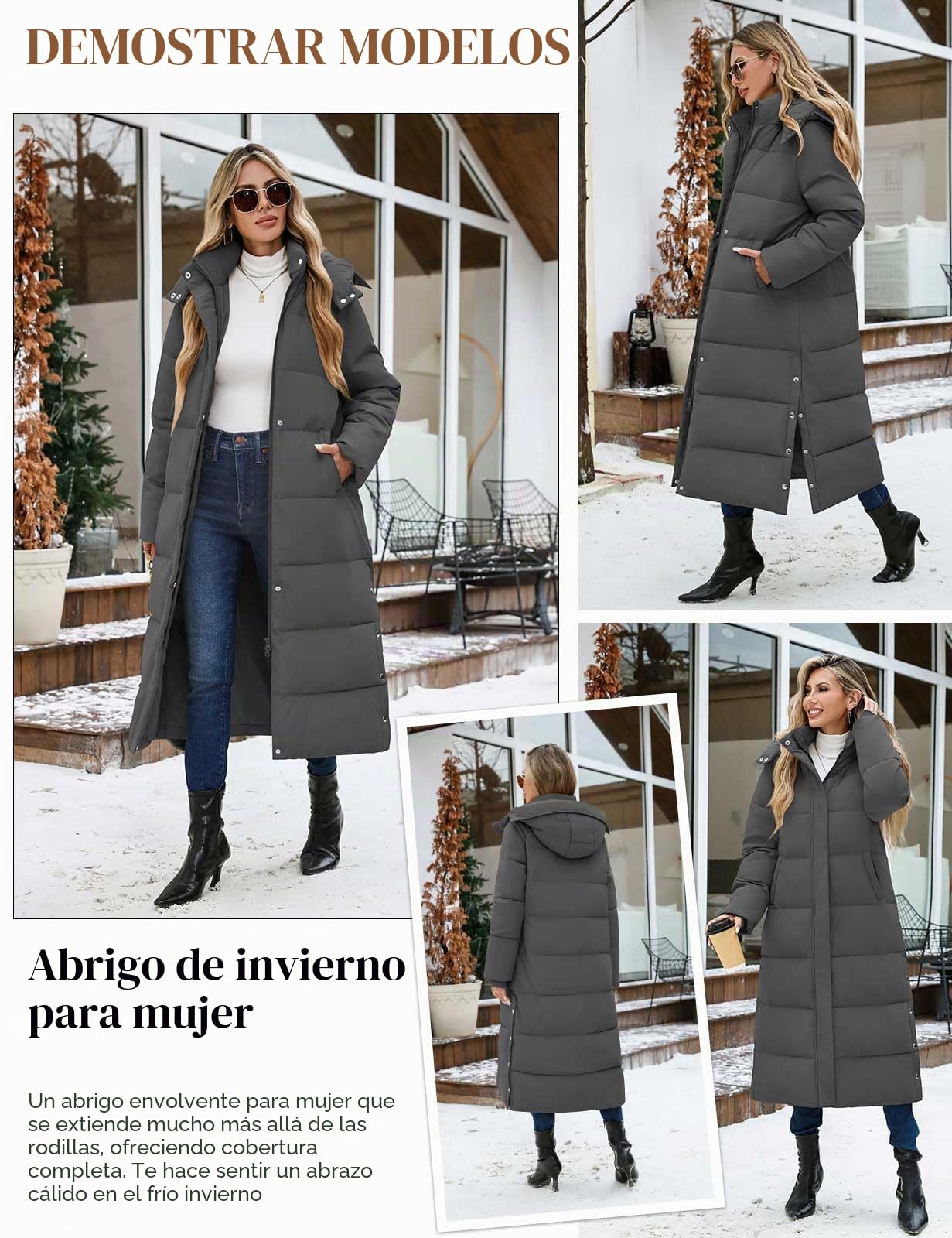Abrigo Largo Mujer Invierno Chaqueta Acolchado Cálido Abrigos Gruesa Plumifero Chaquetas Polar Elegante Parka Prueba de Viento con Capucha Desmontable para Diario y al Aire Libre