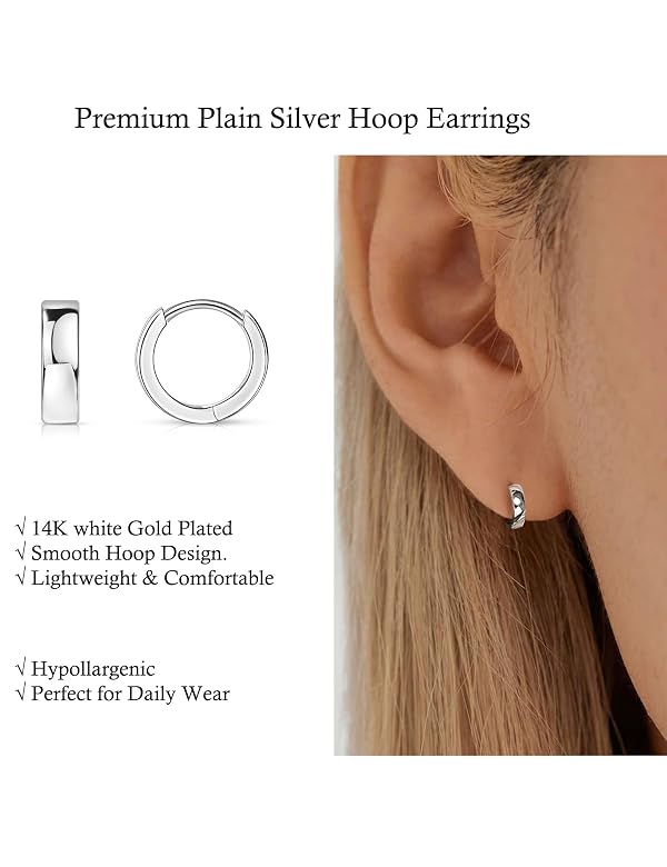 Fiusem Silver Tone Huggie Hoop Earrings for Women, 8MM by Fiusem - Used condition - Image 3