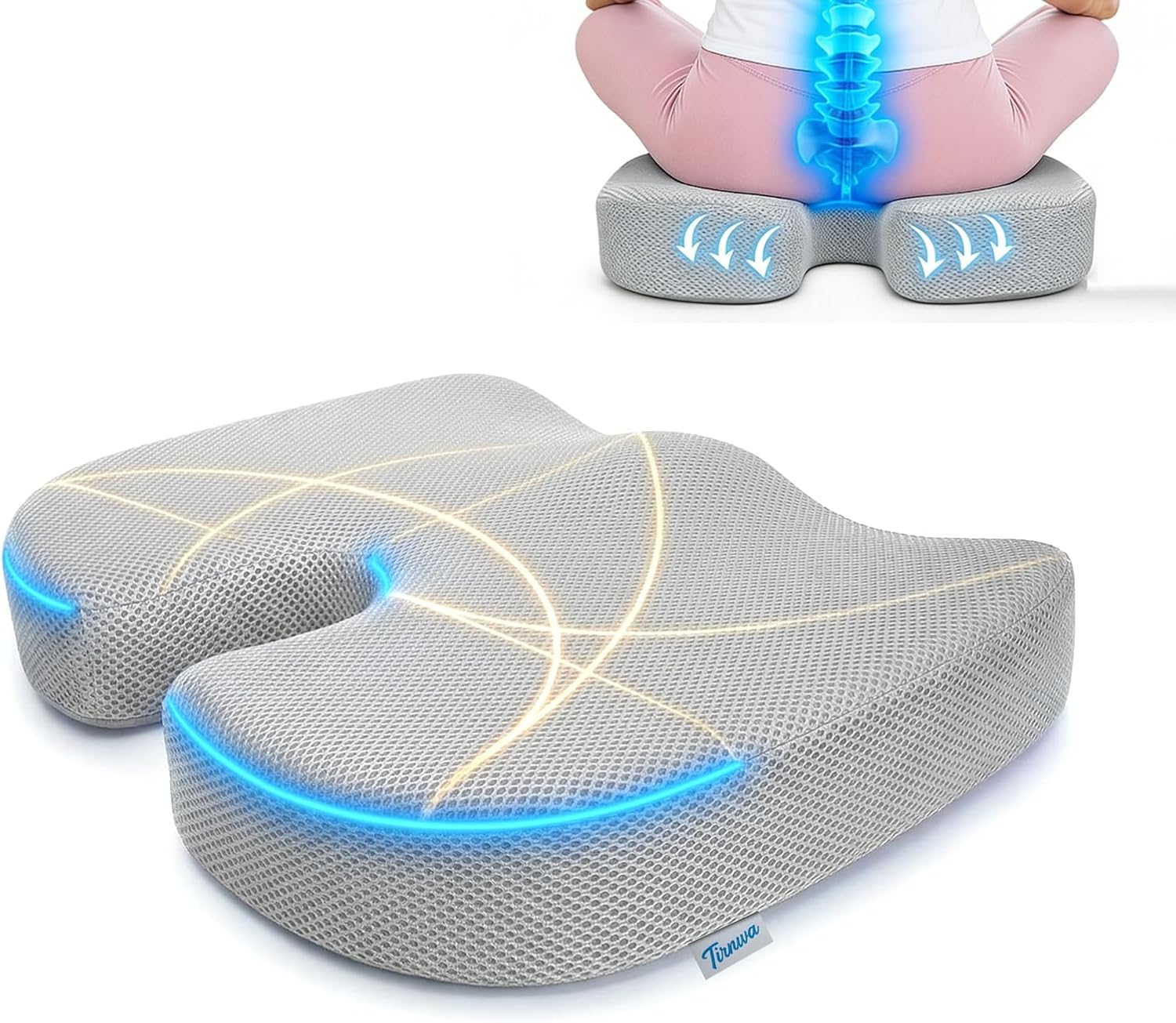 Coccyx & Tailbone Support Seat Cushion for Office & Car – Ergonomic U-Cutout Memory Foam for Sciatica, Pressure Relief, All-Day Comfort – Perfect for Desk Chair, Driving, Travel (Grey)