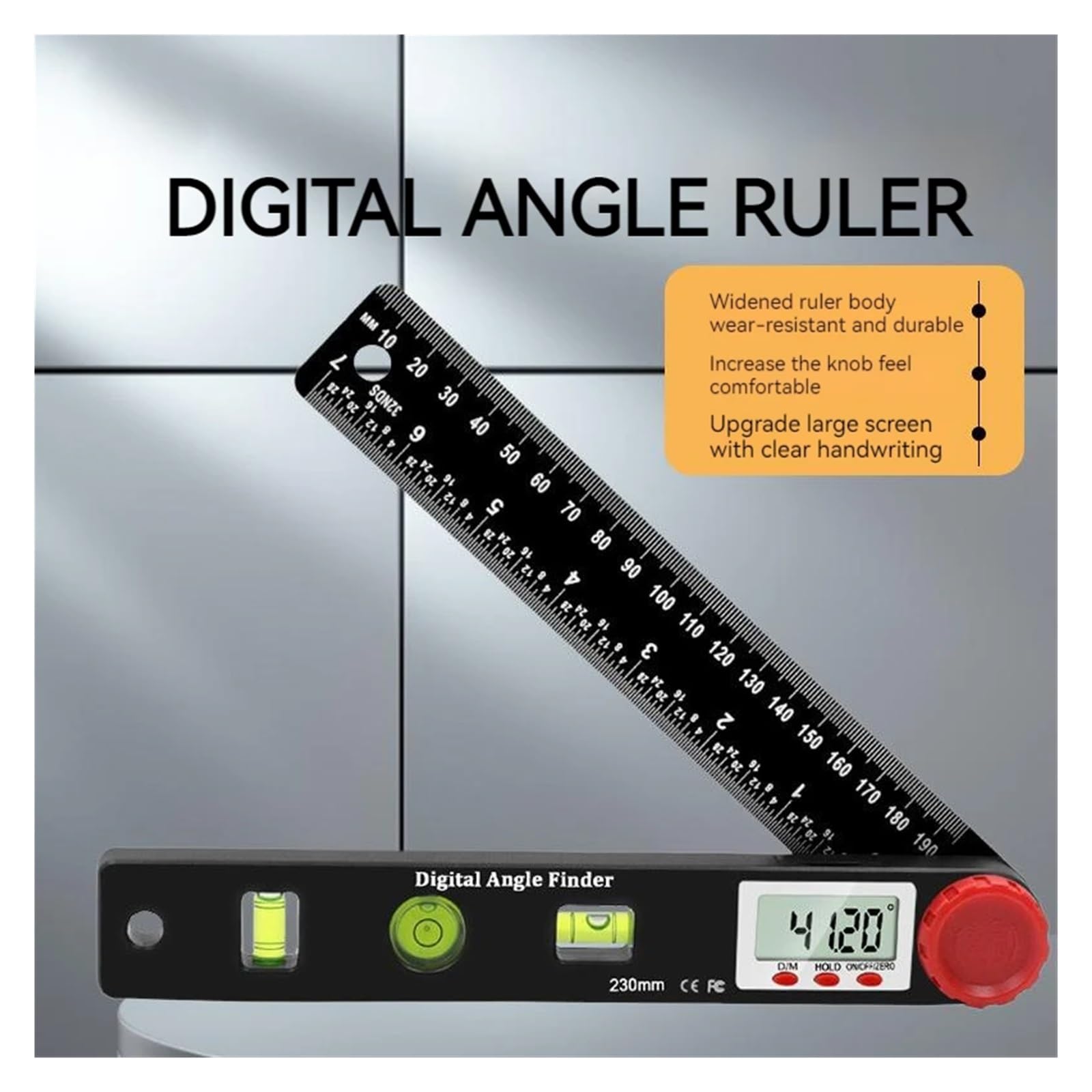 MUHM Goniómetro 4 en 1, Regla de ángulo electrónico, Instrumento de nivelación, Escala de 190mm/7 Pulgadas, 0-999, transportadores de Pantalla Digital, Herramientas de carpintería