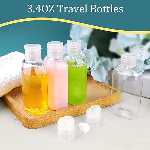 Miniatura 3 de Cosywell Botellas de champú de viaje, 4 unidades, 3.4 onzas, aprobadas por la TSA, a prueba de fugas, recipientes vacíos con tapa abatible