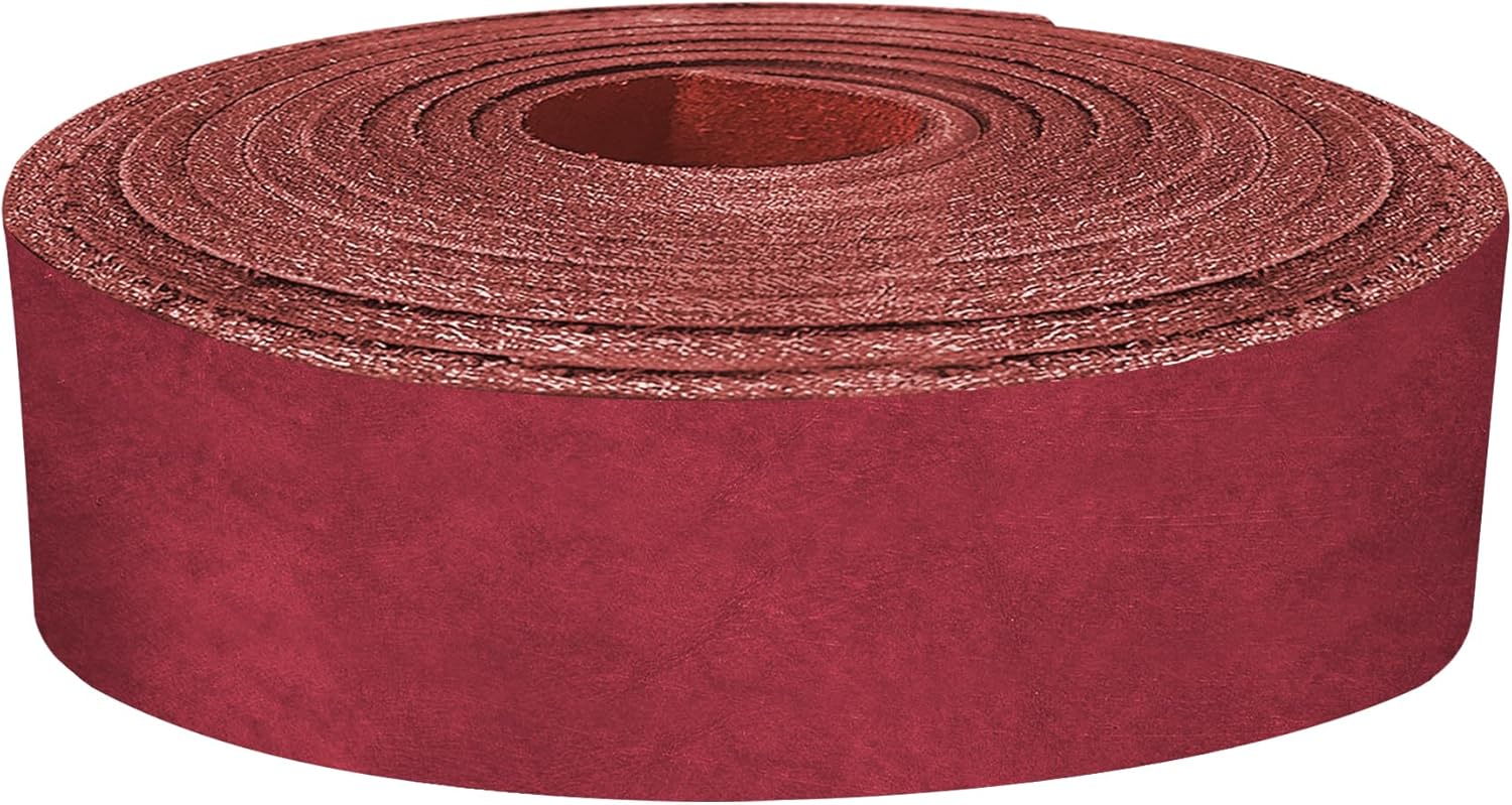 ELW 5-6 oz (2-2.4mm) Latigo Leather Belt Grade Straps | Size: 2.5"x60" (6.4x152cm) | Red | Full Grain Cowhide, Heavy Duty Holsters, Sheathes, Harness, Saddle, Guitar Straps, Crafts