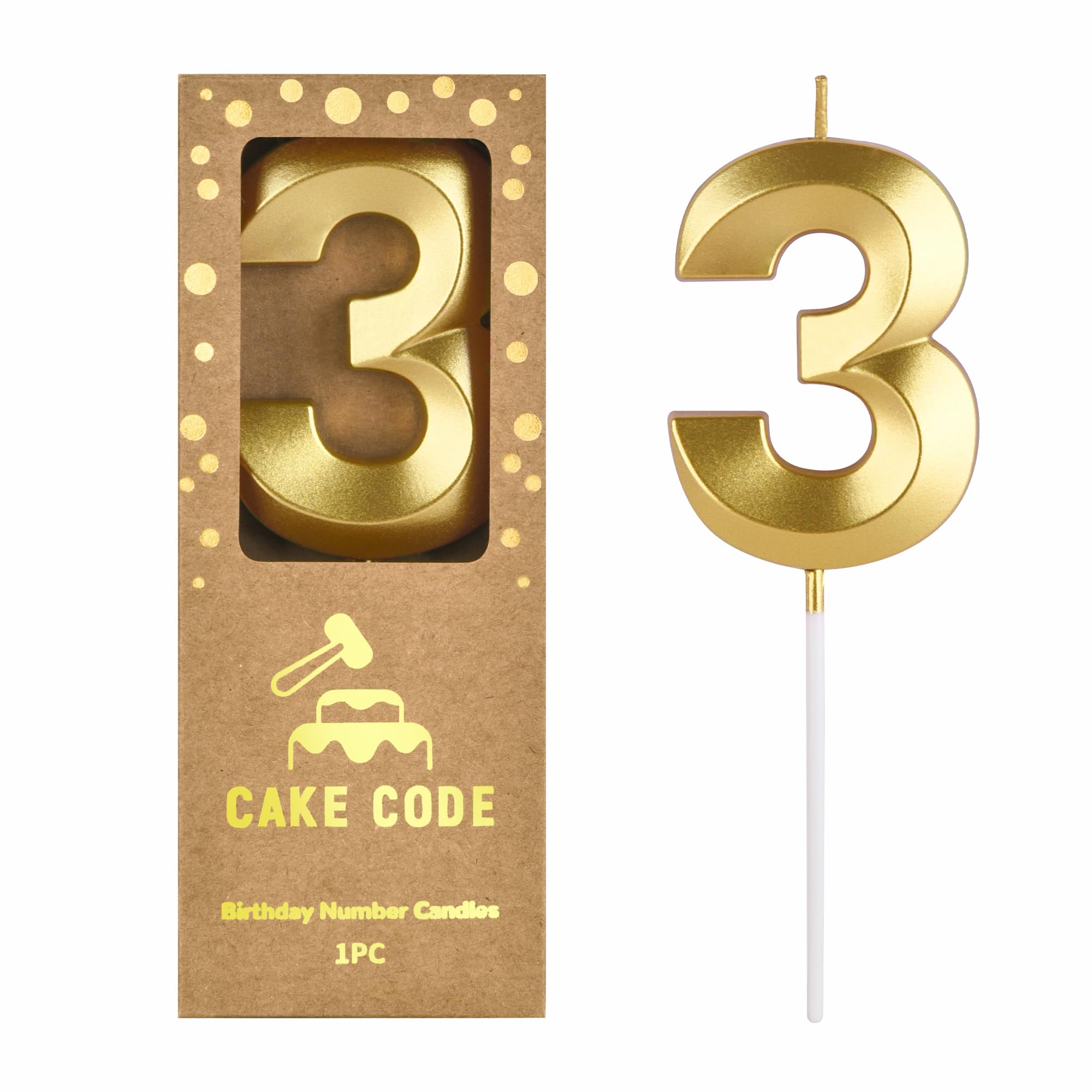 Velas de cumpleaños con 3 números dorados de diamante de 2.76 pulgadas, velas de números dorados, velas de números de pastel, celebración de fiesta
