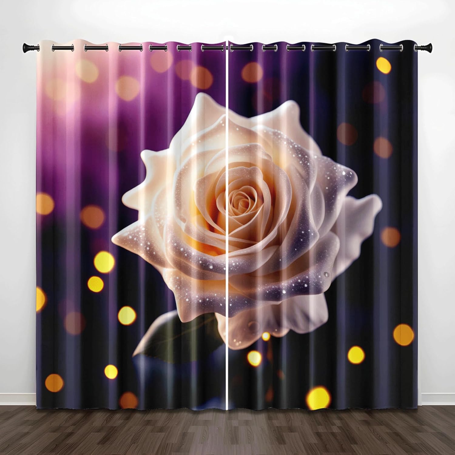 Blackout Curtains Orange Purple Flowers Living Room for Bedroom Polyester Washable Thermal Insulated Noise Reducing with Eyelets Door Curtain 2 Panels 2x85x200 cm(2 x 55.12 x 98.43 inch)