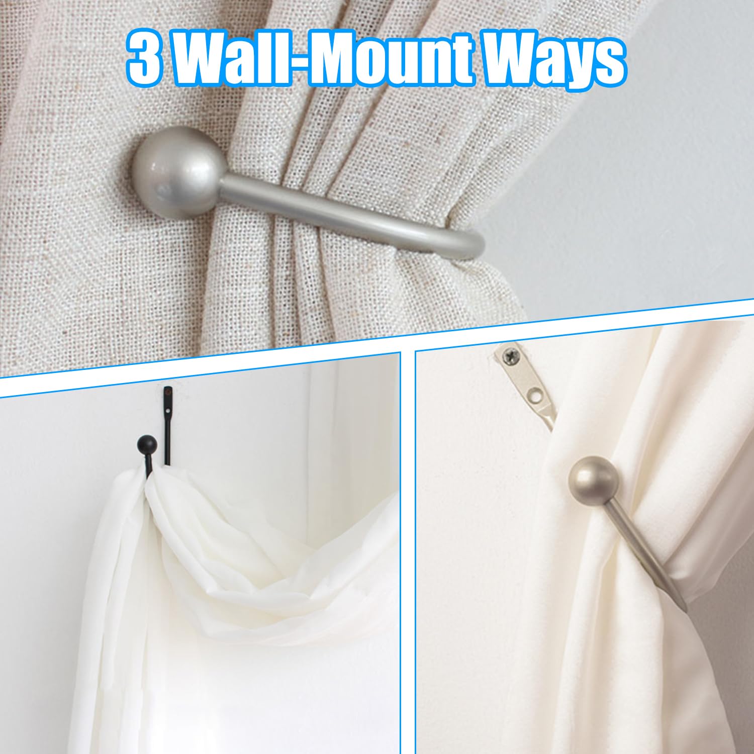 4 Ferma Tende Metallici A U - Argento, Per Decorare E Organizzare La Casa - Foto 4