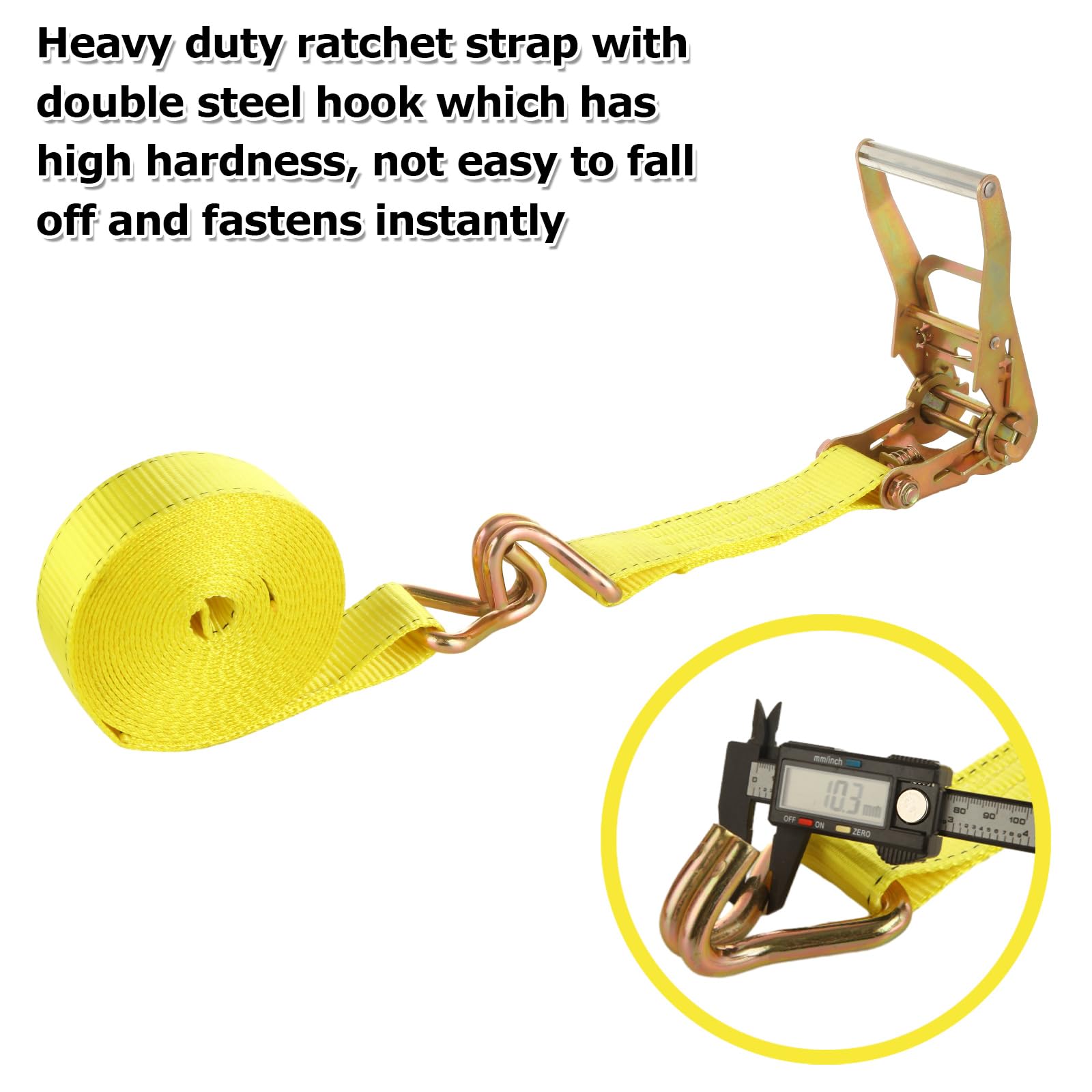 Confezione da 4 cinghie a cricchetto da 5 cm, resistenti, 6 m, con doppio gancio a J, resistenza alla rottura di 4.535,9 kg, cinghie a cricchetto per traslochi, camion, rimorchi, moto, kayak, tetto
