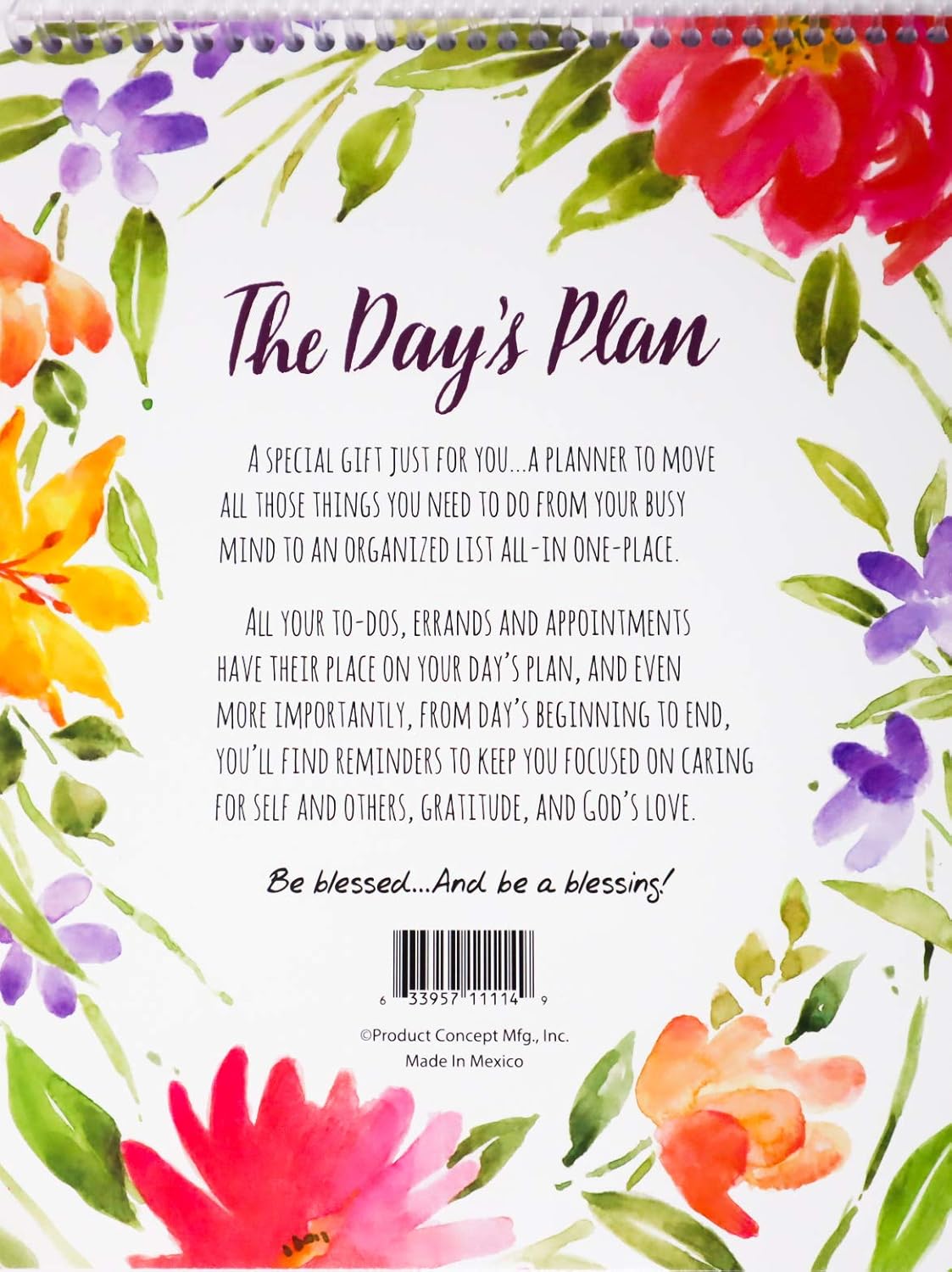The Day's Plan Daily Christian Organizer for Tasks, To Do's, Groceries, and Time with God 10x8 Spiral Bound 51 pages (Pack of 2)