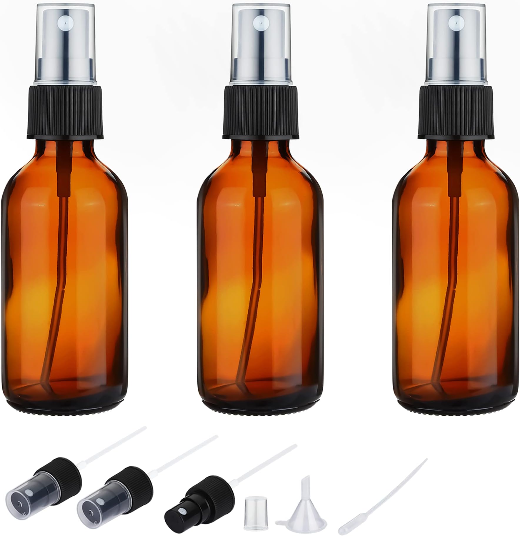 2oz Amber Glass Spray Bottles for Essential Oils, Empty Small Fine Mist Spray Bottle 3 Pack