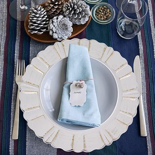 Miniatura 3 de Opexscal Platos de carga redondos festoneados de 13 pulgadas, color blanco antiguo, para recepción, para boda, cena, fiesta, decoración, 6 unidades