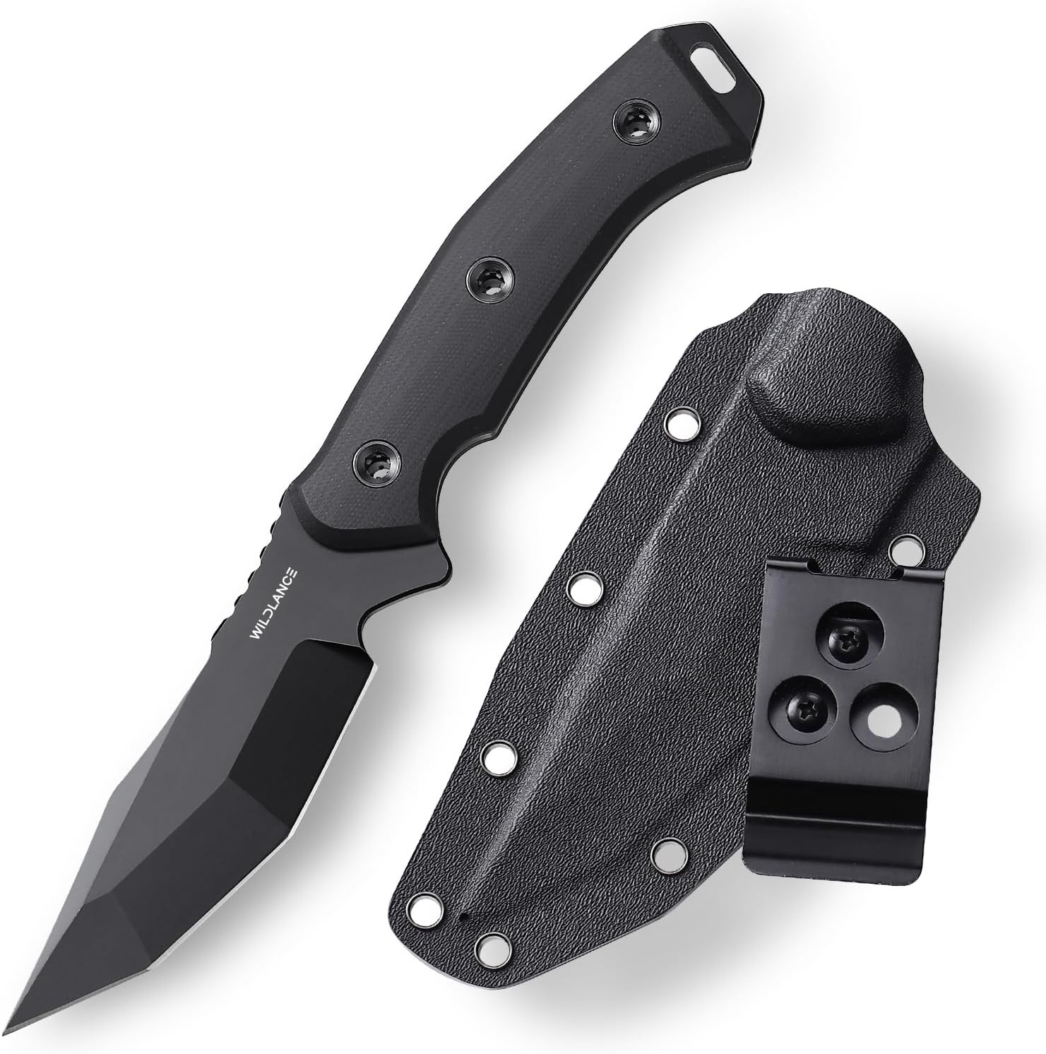 Camping Knife Full Tang 9.8" Hunting Knife with Kydex Sheath 4.1" Fixed Blade DC53 Steel Camping Knives for Hiking, Survival, Outdoor FBK-001