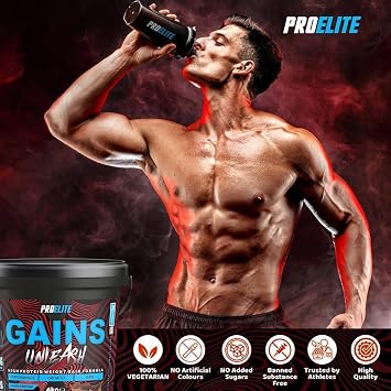 Weight Gainer High Protein Powder Shakes 4KG Vegetarian Serious Mass, Gainz Heavyweight, Weight Gain with Added Creatine, Glutamine and BCAA Powder Made in UK by PROELITE (4KG, Strawberry)
