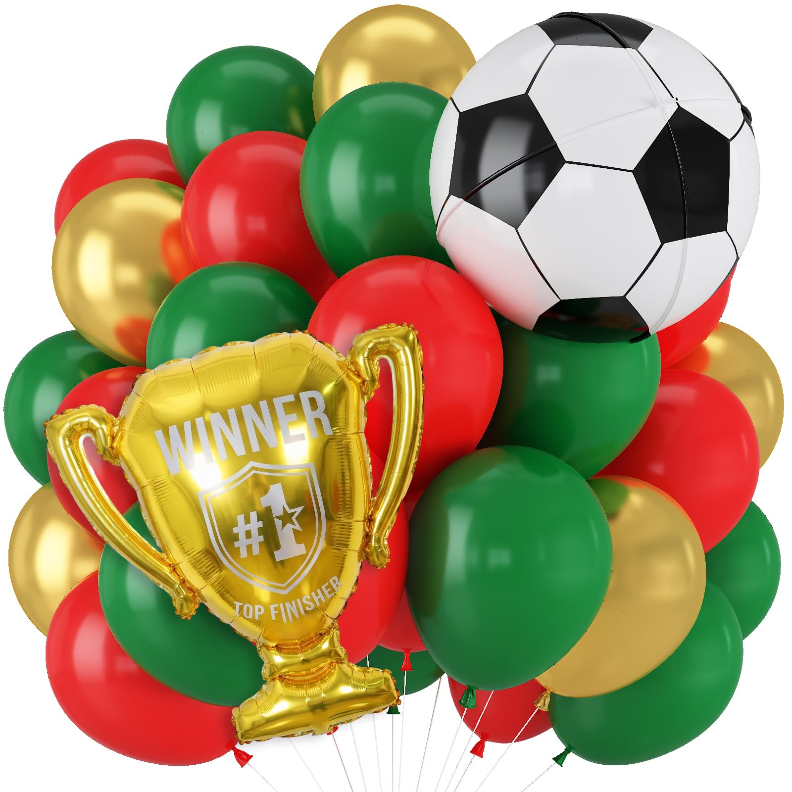 Red and Green Football Balloons, 12 Inch Green and Gold Football Balloons with 22" Soccer Foil Ball Gold Trophy Balloon for Boys Men Sports Theme Birthday Soccer Game Day Party Decorations Supplies โ image 1
