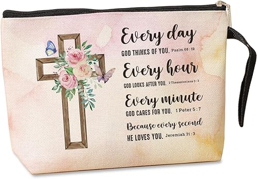 Miniatura 1 de Regalos cristianos inspiradores para mujeres, bolsa de maquillaje, regalos religiosos, bolsa de maquillaje con cremallera, bolsa de cosméticos con
