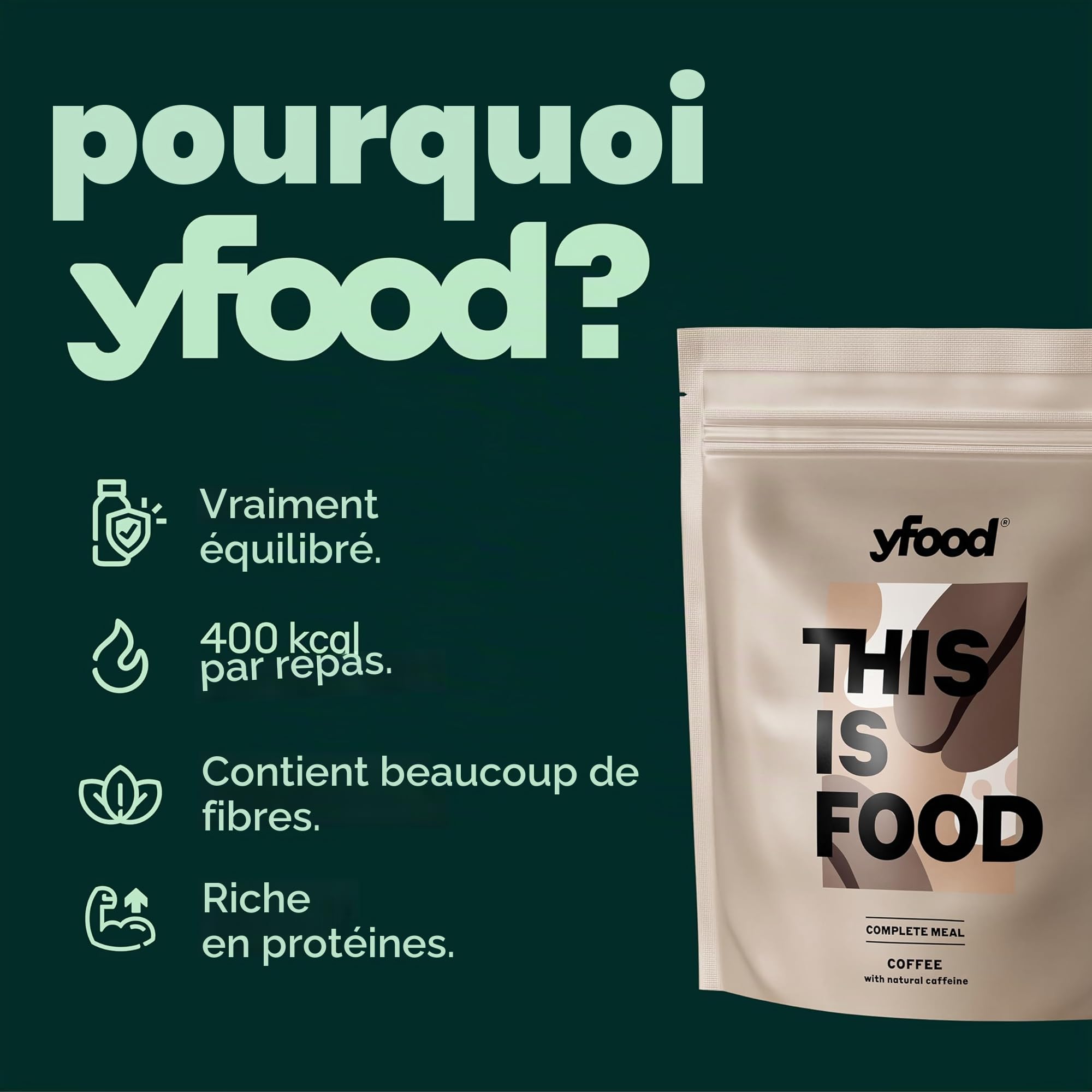 yfood Poudre Coffee, délicieux repas à boire à emporter en poudre, 25 g de protéines, 12 repas, 26 vitamines et minéraux, goût café
