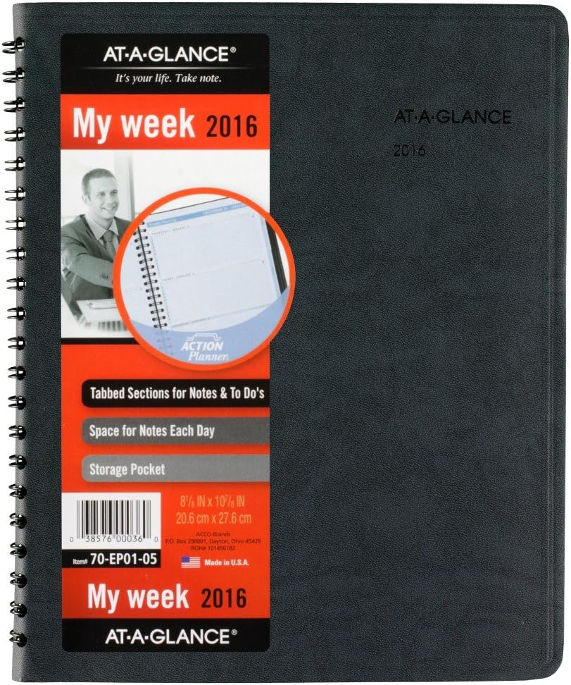 AT-A-GLANCE Daily Appointment Book / Planner 2016, The Action Planner, 8.12 x 10.88 Inches, Black (70-EP01-05 )