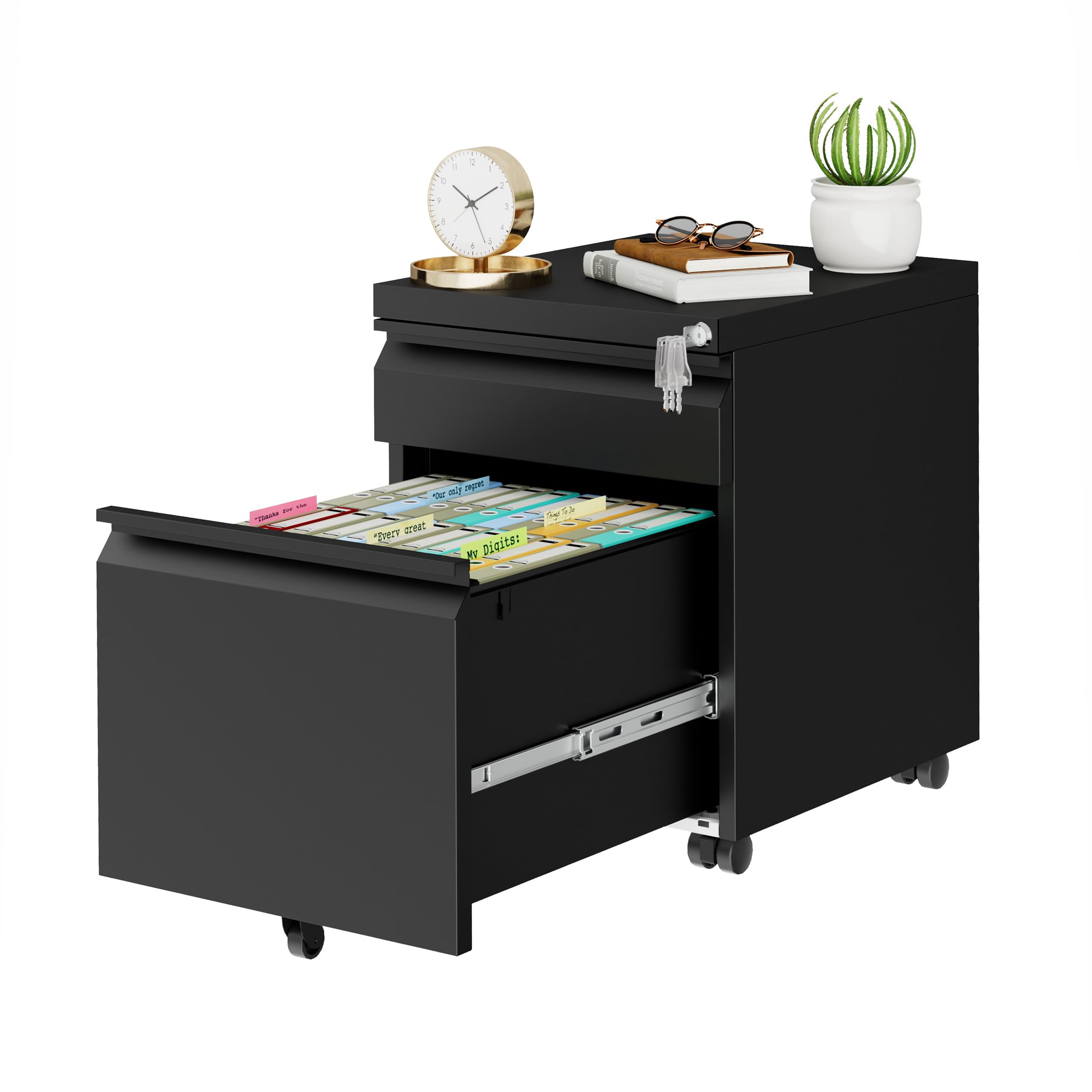 LVSTEEL 2 Drawer Metal Mobile File Cabinet with Lock and 4 Keys