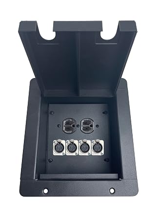 Made in The USA PROCRAFT Recessed Stage Pocket/Floor Box with AC Duplex Power/Any Channel Configuration/Solder Style Connectors 1 DUP 4 XLR Female, 2 Hole Lid