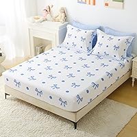 Vista 7 de Wajade Juego de edredón de 7 piezas con lazo azul para niñas, juego de ropa de cama tamaño individual con sábana y 2 fundas de almohada, 2 fundas