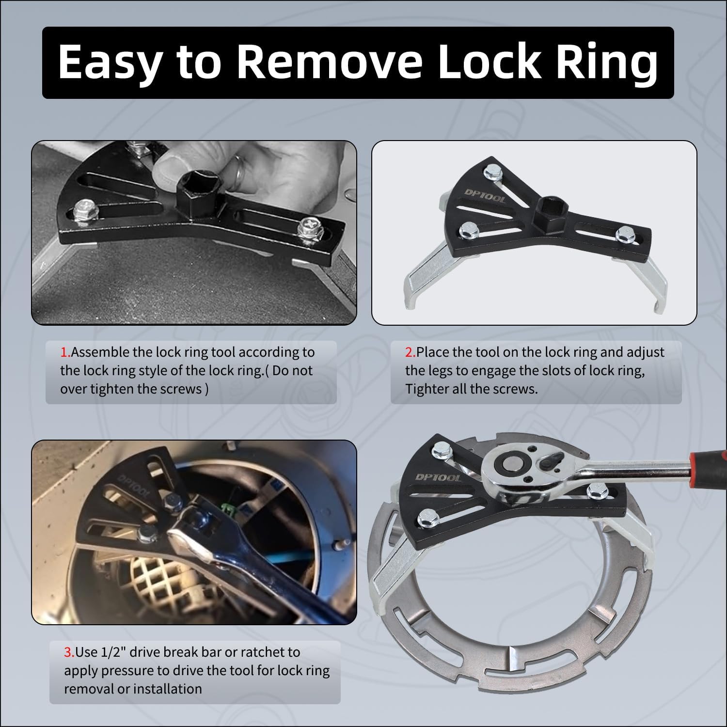 Fuel Pump Lock Ring Removal and Reinstall Tool Adjustable Fuel Lid Tank Cover Collar Ring Spanner 5.2''-7.6''