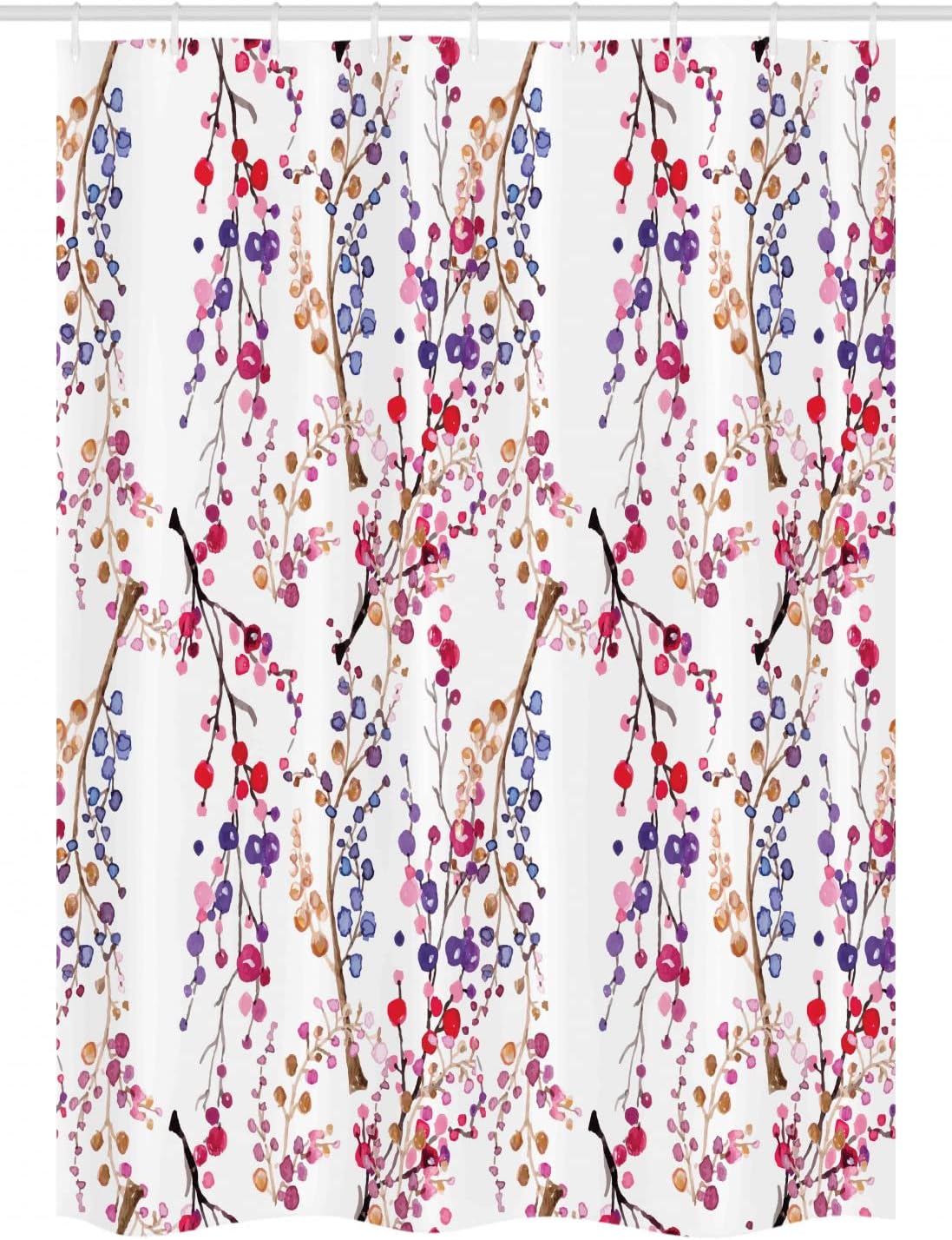 Ambesonne Watercolor Flower Stall Shower Curtain, Branches in Full Blossom Colorful Sprigs Pattern in Watercolor Art, Fabric Bathroom Decor Set with Hooks, 54" W x 78" L, Purple Pink