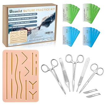 Amazon Com Ultrassist Suture Kit For Medical Student Complete Suture Practice Kit With Skin Pad Medical Suture Pad Kit With Training Needle Sutures For Vet School Students Includes Tools Industrial