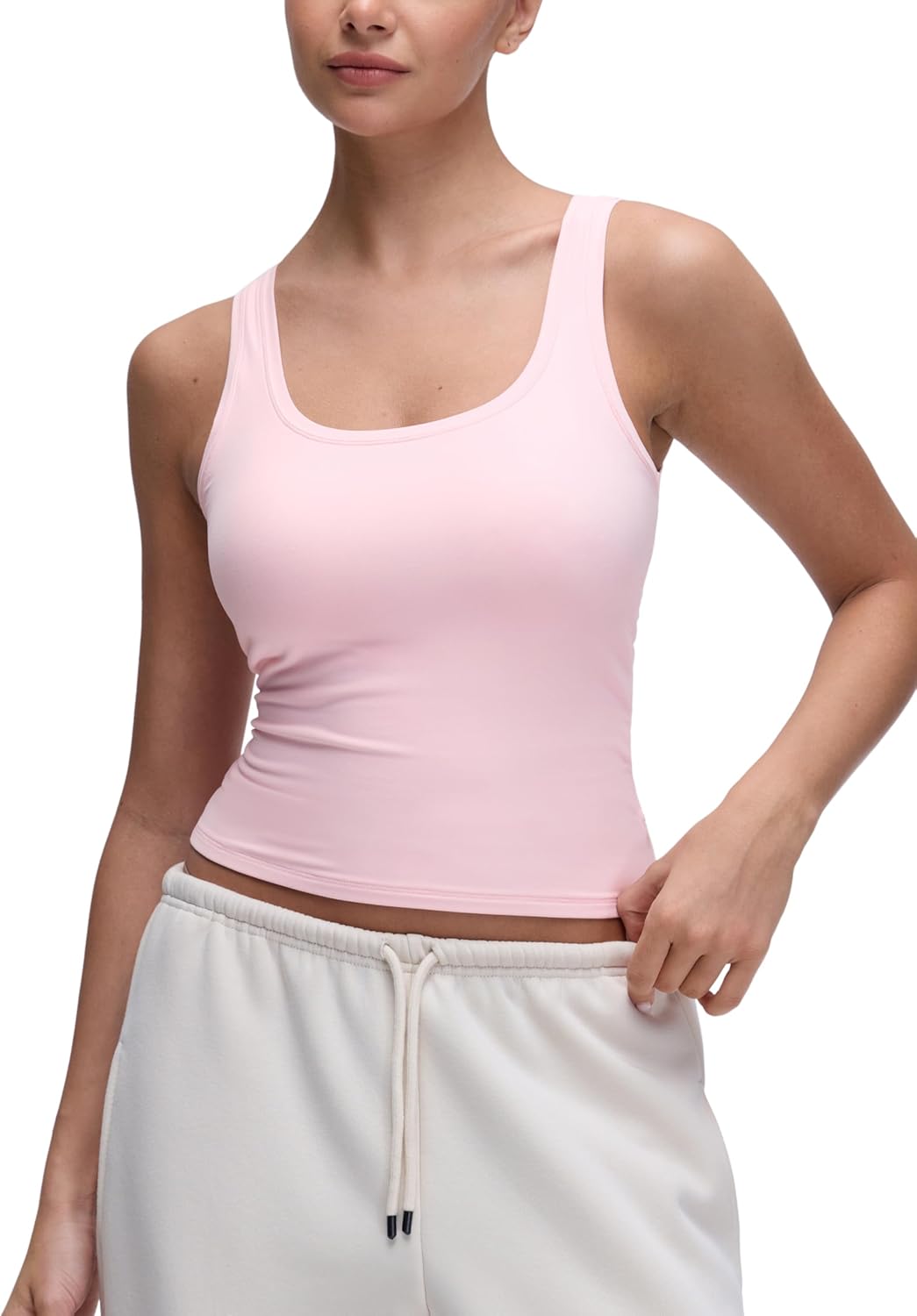 CRZ YOGA Softembrace Scoop Neck Tank Tops for Women - Casual Going Out Soft Double Lined Crop Basic Sleeveless Shirts