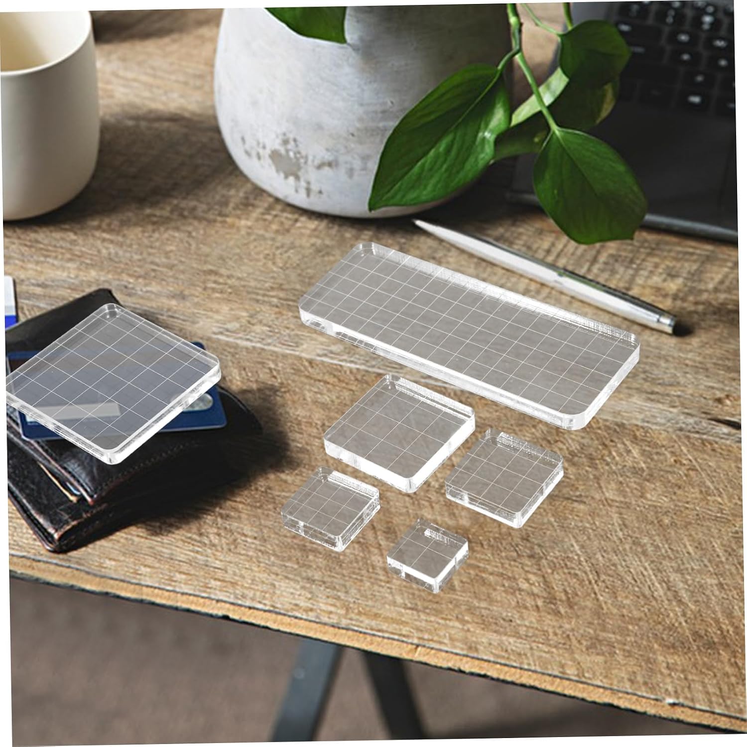 OSALADI 6pcs Acrylic Stamping Blocks with Grid Lines for Precision Stamping and Scrapbooking Clear Transparent Rectangle Blocks for Craft Projects