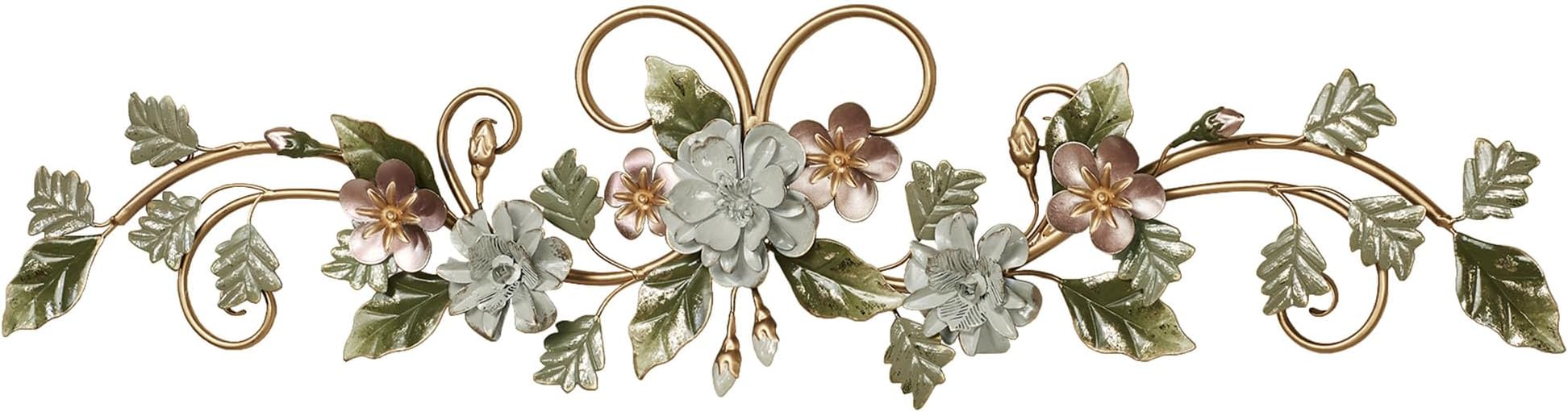 Flowering Charm Metal Wall Topper - Metal - Pink, Gray, Green, Taupe, Gold - Flowers Sculpture for Bedroom, Bathroom, Living Room, Dining Room, Office, Entryway, Foyer