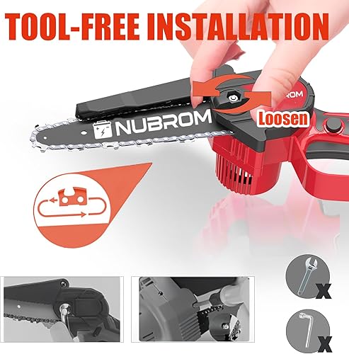 Miniatura 4 de Nubrom - Mini motosierra para batería Milwaukee de 18 V, mini motosierra de mano inalámbrica de 6 pulgadas con bloqueo de seguridad, instalación sin