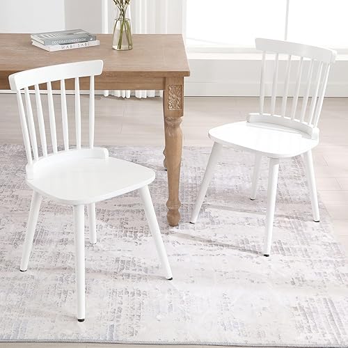 Miniatura 4 de Juego de 2 sillas de comedor blancas Windsor, sillas de comedor de madera con respaldo de husillo, sillas laterales de cocina modernas de mediados