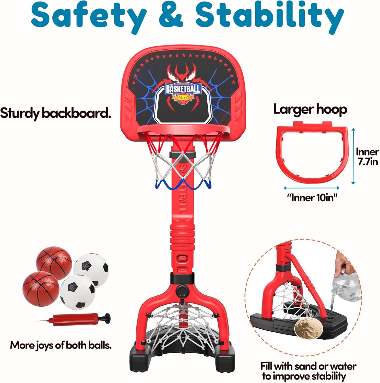 Toddler Basketball Hoop Indoor Ages 1-3 Kids Basketball Hoop Adjustable 24″-54″ & Soccer Goal - Backyard Poolside Outdoor Sport Toys Birthday Gifts for Baby Kids Boys Girls Age 1 2 3 4 5 6 7 8