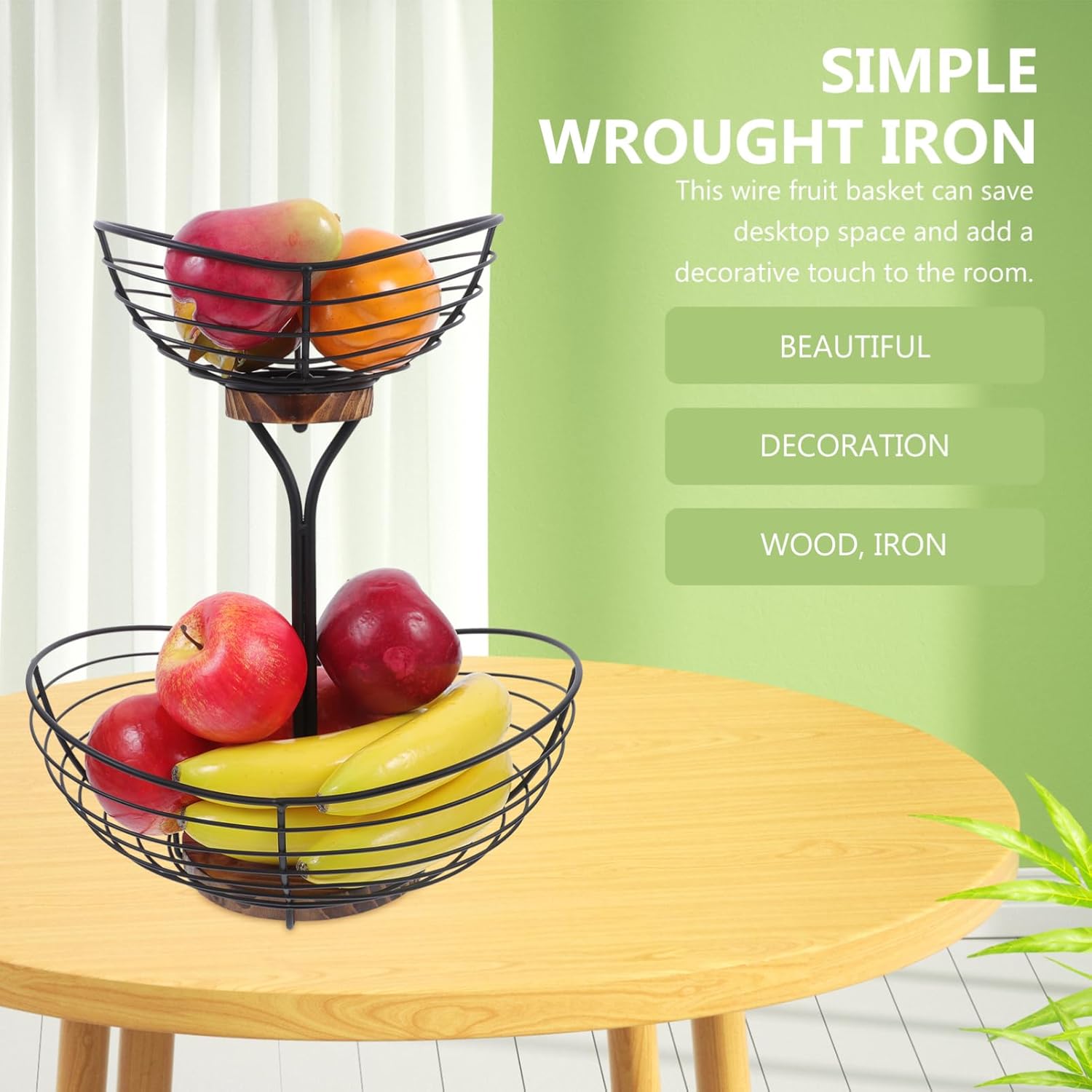 Multi-layer Black Fruit Bowl with Base Stylish Wire Fruit Basket for Kitchen Countertop Storage for Bananas and Other Iron Design