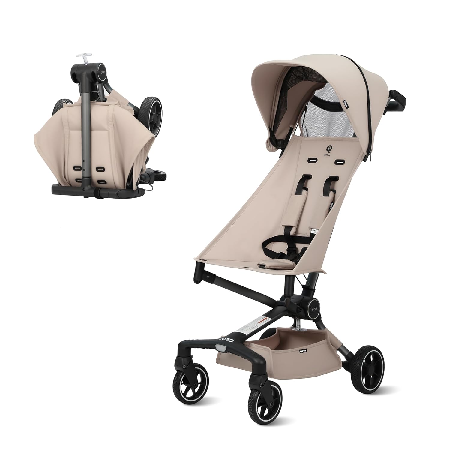 QPlay Travel Stroller for Baby & Toddlers Ages 6 Months to 4 Year Old – 9.48lbs Lightweight & Ultra-Compact Umbrella Stroller with One-Hand Fold, Airplane Carry-on Size, Reclining Seat (Beige)