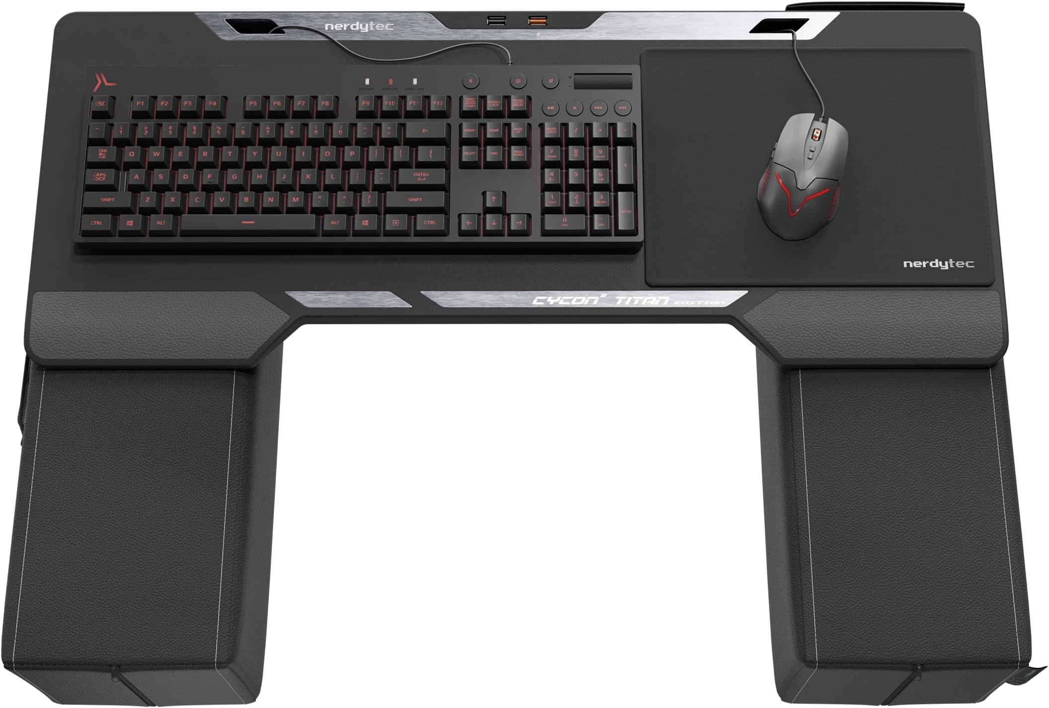 Couchmaster CYCON² Titan Edition, Couch Gaming USB-Hub Desk for Mouse & Keyboard, for PC, PS4/5, Xbox One/Series X, Ergonomic lapdesk for Couch & Bed, Nappa Leather, Real Titanium