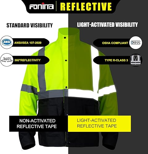 Miniatura 6 de FONIRRA Hi Vis - Chaqueta de lluvia de seguridad para hombre, equipo de lluvia de alta visibilidad clase 3, trajes de lluvia para hombres,