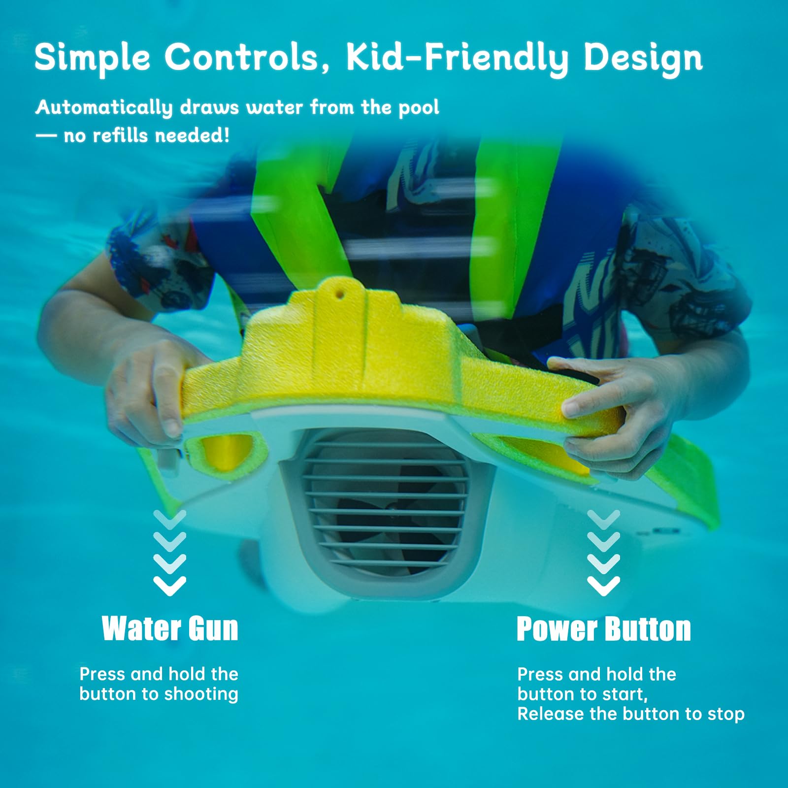 SAFEBAO Electric Swimming Kickboard for Kids,Motorized Swim Board with Water Gun, Motorized Swim Training for Children Adults,60N Thrust,198 lbs Buoyancy,25V Rechargeable Battery,Age 40 Months up