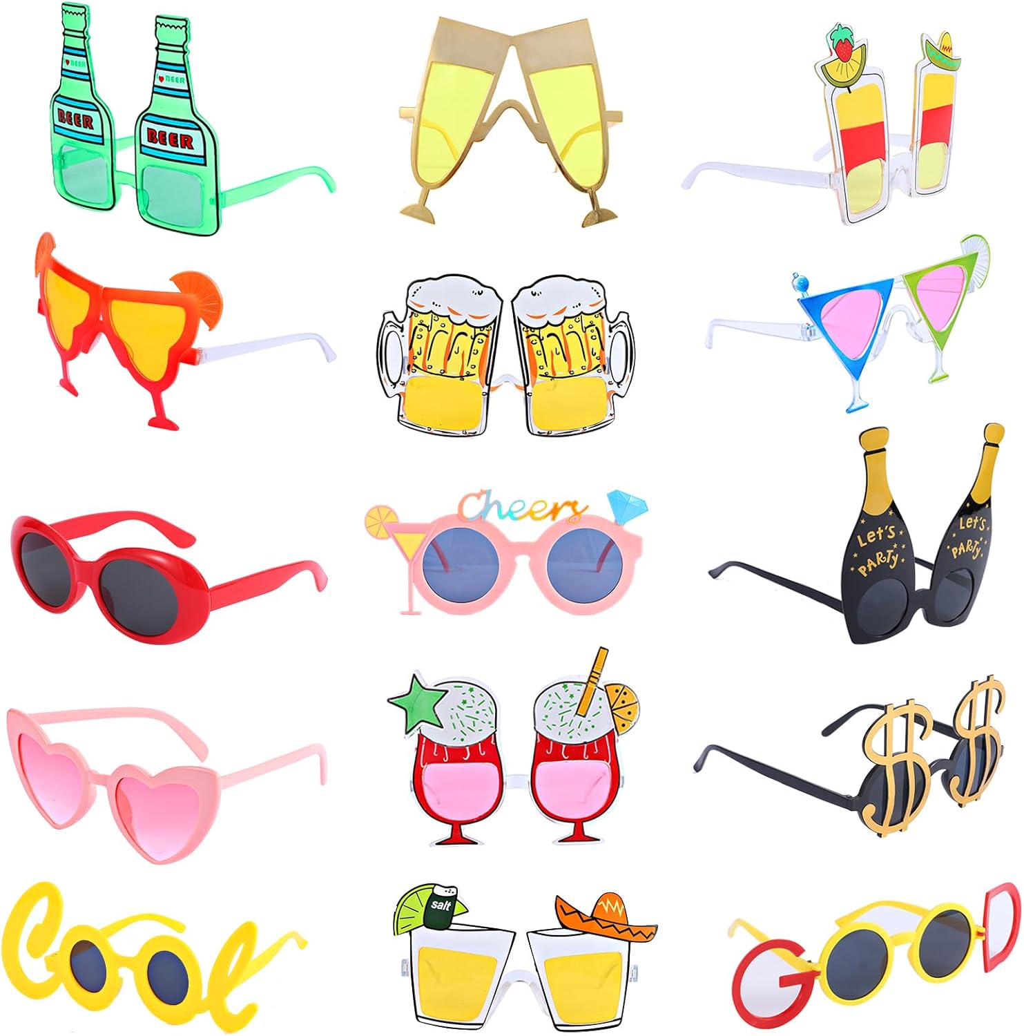 15 Pack Funny Drink Sunglasses - Novelty Party Glasses & Fun Photo Booth Props Eyewears for Summer Parties, Birthday, Bachelorette, Wedding Supplies, Graduation, Celebration Decorations