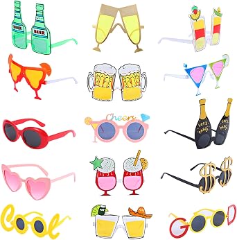 15 Pack Funny Drink Sunglasses - Novelty Party Glasses & Fun Photo Booth Props Eyewears for Summer Parties, Birthday, Bachelorette, Wedding Supplies, Graduation, Celebration Decorations