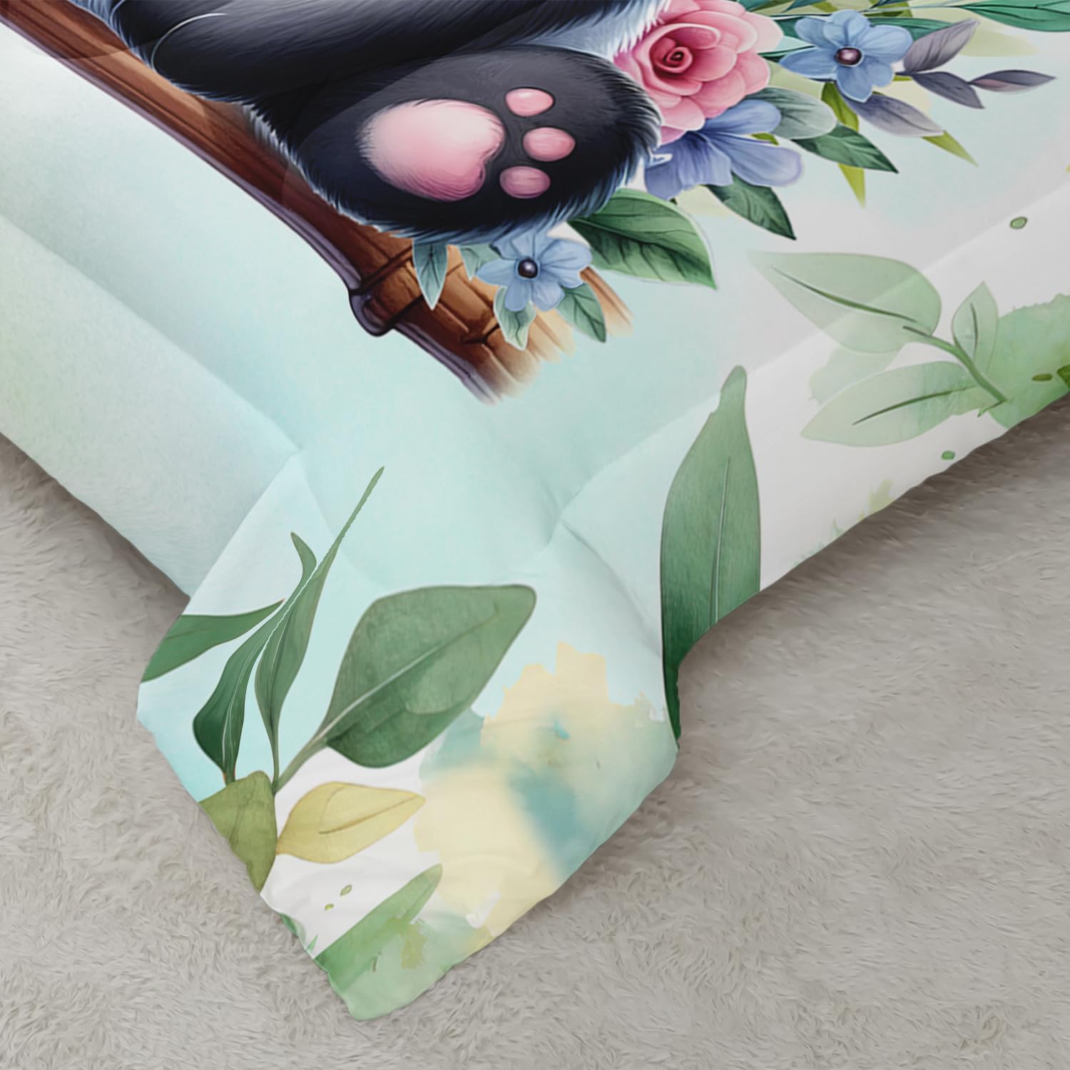 Kawaii Black White Panda Comforter 3Pcs Twin Tie Dye Wild Animal Flower Bear Bedding Set for Kid Teen Girl Boy Room Decor Swing Butterfly Botanical Quilt with 1 Comforter and 2 Pillowcases