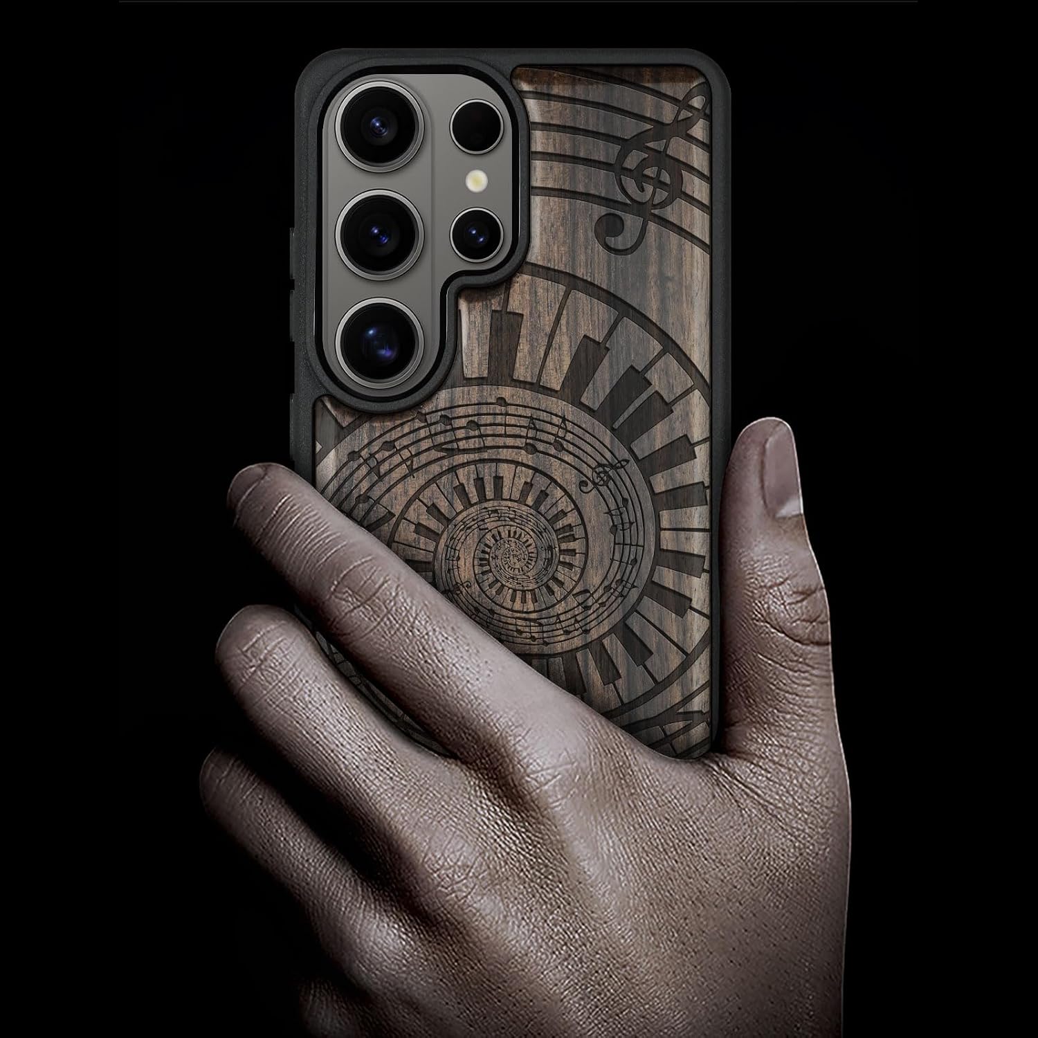 Carveit Magnetic Wooden Case for Samsung Galaxy S26 Ultra Case 2026, TPU Shockproof Cover & Wood Artisan Engraved, Compatible with MagSafe Wireless Chargers (A Spiral Symphony) Blackwood