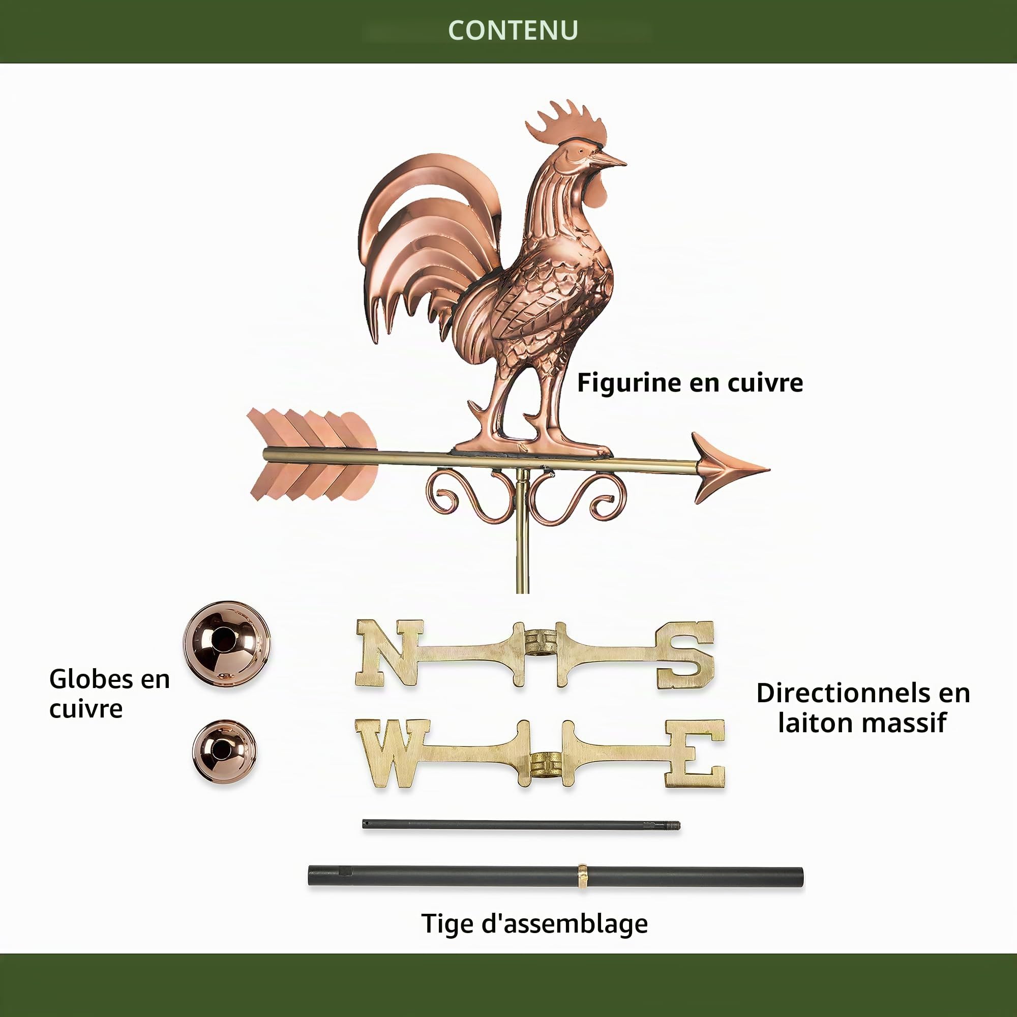Good Directions Girouette Bantam en cuivre Pur
